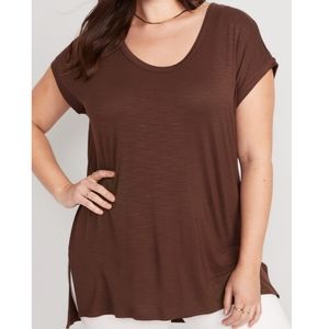 Old Navy Luxe Voop-Neck Slub-Knit Tunic Tee in Espresso- Size XXL Tall